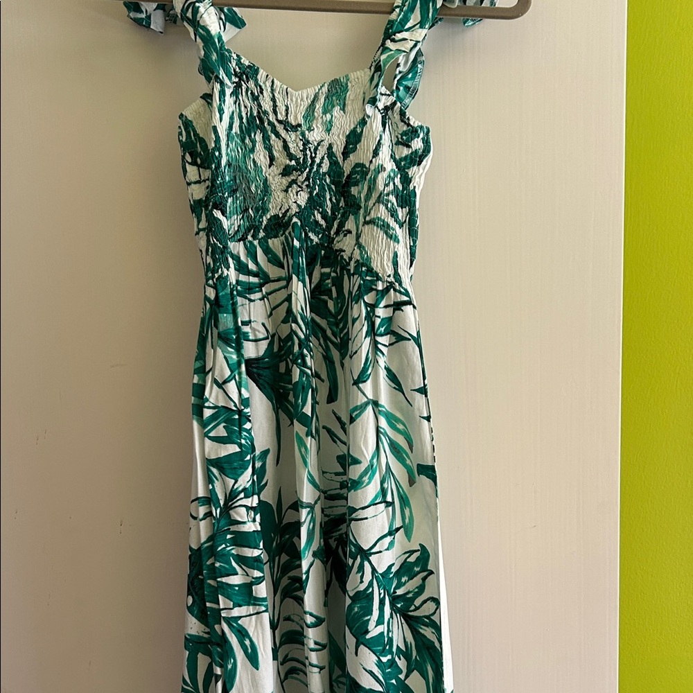 Raviya Green and White Smocked Dress